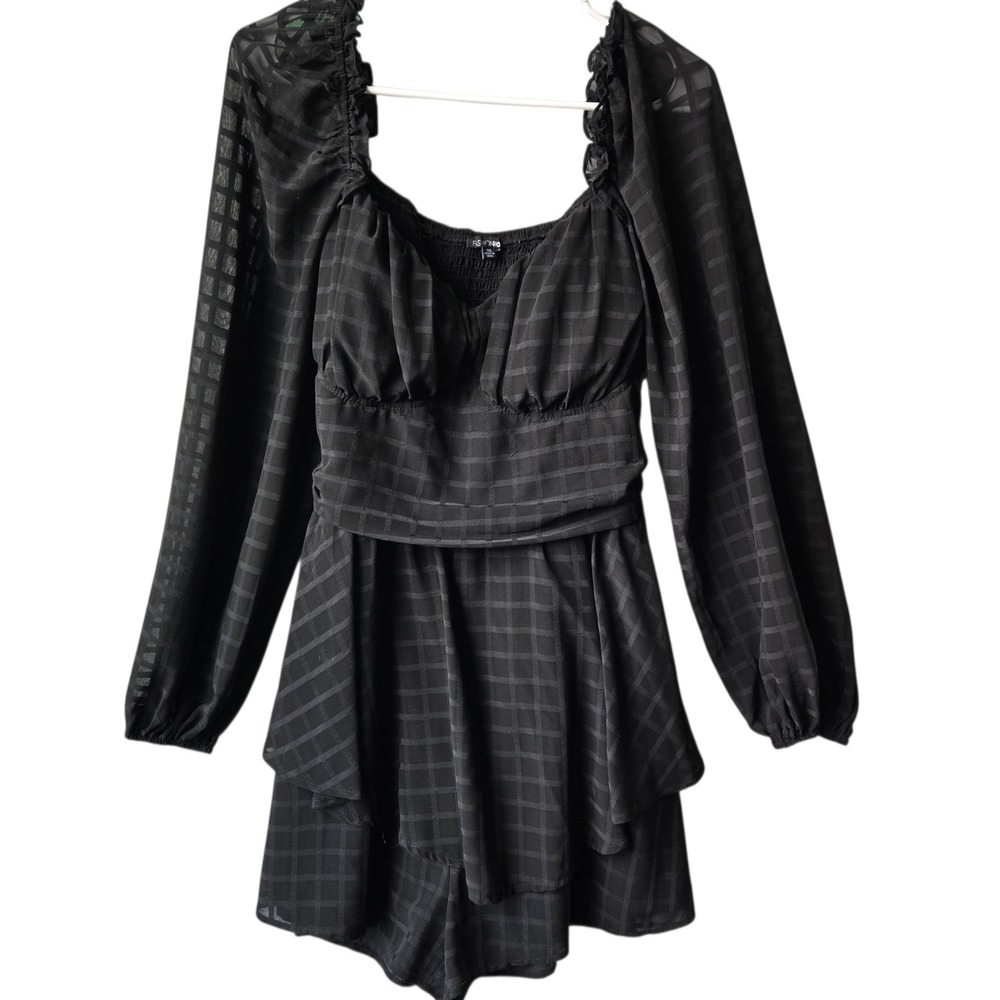 Fashion Nova Black Windowpane Check Ruffle Tiered Romper 1XL Whimsigoth Party